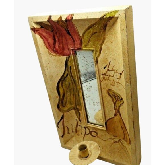 Tulipa Candle Sconce Mirror Portugal Wall Mount Distressed shabby Chic Cottage - Picture 3 of 11